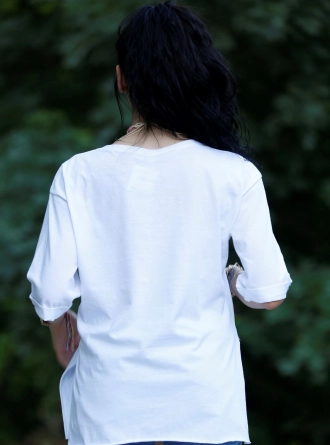 Asimetrik Kesim Viskon Bluz Beyaz