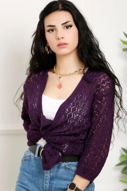 Ajurlu Hırka Mor