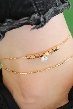 Gold Renk Zirkon Taşlı Halhal 