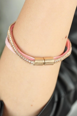 Pembe Renk Metal Sonsuzluklu Püsküllü Bayan Bileklik