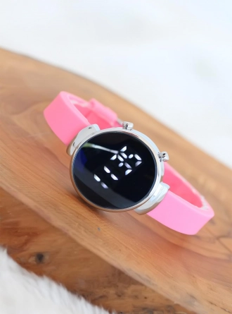 Pembe Silikon Kordonlu Led Bayan Kol Saati