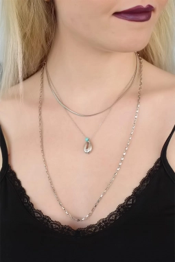 Midye Kabuklu Bayan Silver Renk Kolye