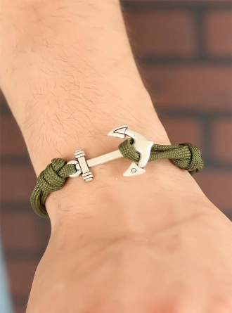 Yeşil Renk Metal Çapalı Erkek Bileklik