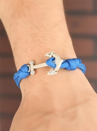 Mavi Renk Metal Çapalı Erkek Bileklik