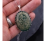 Yeşil Akik Kenarları Ayetel Kürsi Ortası Nazar Ayeti Yazılı Gümüş Kolye