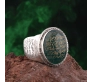 Yeşil Akik Taşı Ayetel Kürsi ve Nazar Ayeti Yazılı 925 Ayar Gümüş Yüzük
