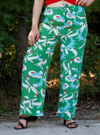 Desenli Bol Pantolon Yeşilmavi