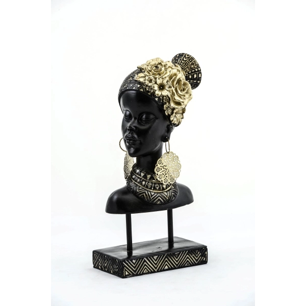 Dekoratif Küpeli Siyahi Afrikalı Kadın Büstü 32 cm
