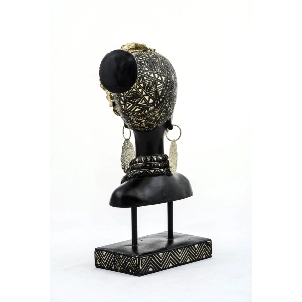 Dekoratif Küpeli Siyahi Afrikalı Kadın Büstü 32 cm