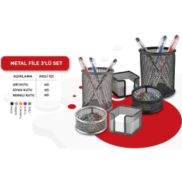 Stilo Masaseti Metal File Siyah 3Lü Set(Kutusuz)