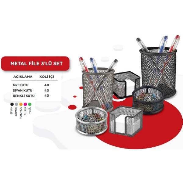 Stilo Masaseti Metal File Siyah 3Lü Set(Kutusuz)