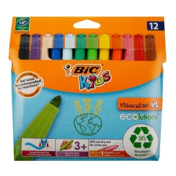 Bic Eco Vısa Yıkanabilir Jumbo Keçeli Boya Kalemi 12 Renk