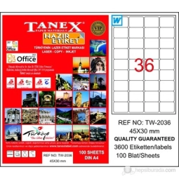 Tanex Tw-2036 45X30 Mm Lazer Etiket 100 Ad