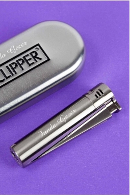 İsme Özel Clipper Marka Pürmüz Alevli Metal Çakmak Mat Metalik